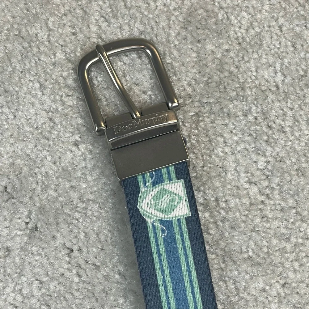 Doc Murphy Mens Reversible Golf Belt Navy Mint Green Stripe Golf Icons Size 36